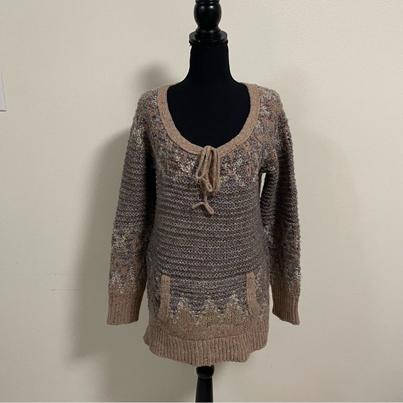Free People Sweater Womens Size Medium Fair Isle Love Bug Lace up Sweater - Picture 1 of 15